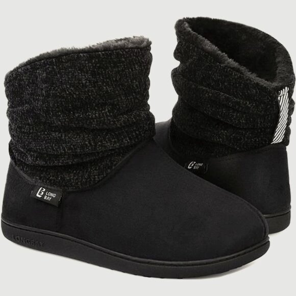 Women's Warm Chenille Knit Bootie Slippers Memory Foam Comfy Boots House Shoes - Picture 1 of 5